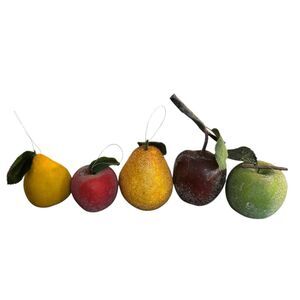 Vintage Sugared Beaded Fruit Lot Of‎ 5 Ornaments Decor Apples And Pears